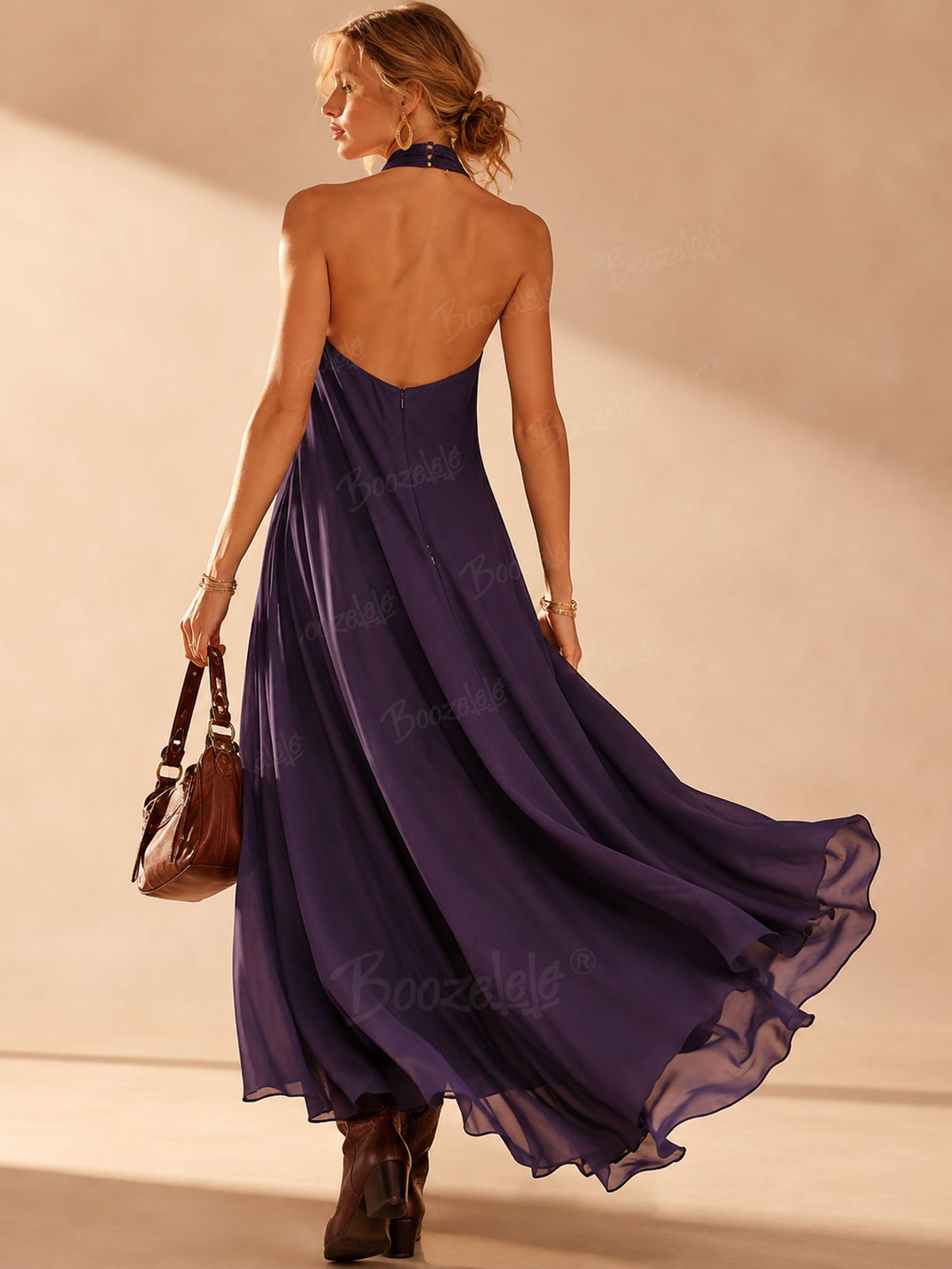 Festival Showstopper — 2026 S/S Vintage Purple Semi-Sheer Chiffon Layered Asymmetric Flared Gown Maxi Dress