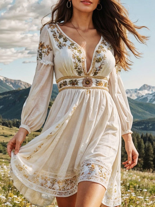 Vintage White Floral Embroidered Dress