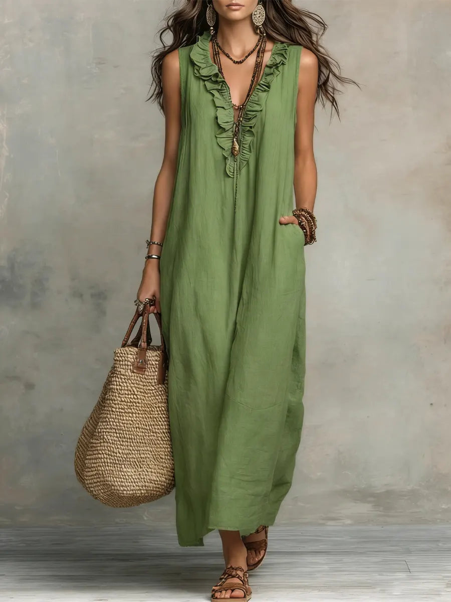 Women's Solid Color Ruffled Art Casual Fashion Cozy Dress
