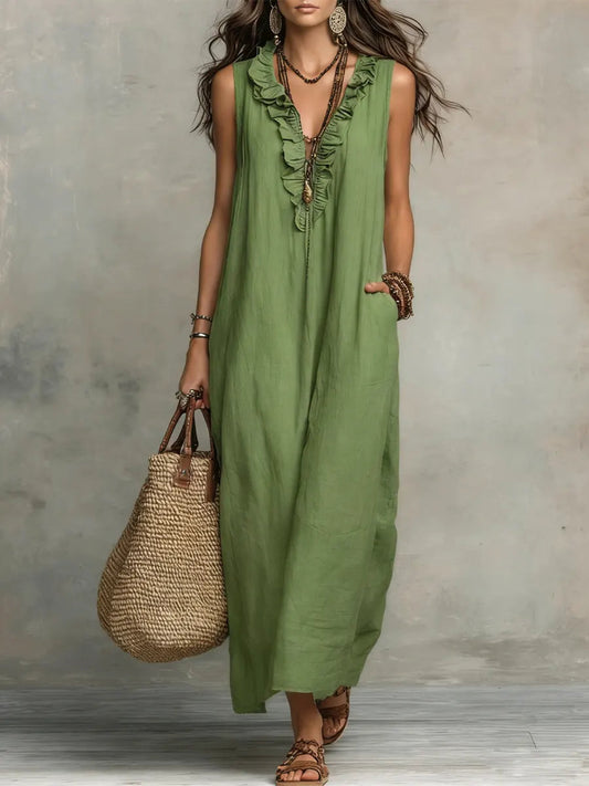 Women's Solid Color Ruffled Art Casual Fashion Cozy Dress
