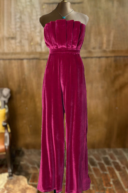 Elegant soft crinkled velvet sleeveless jumpsuit