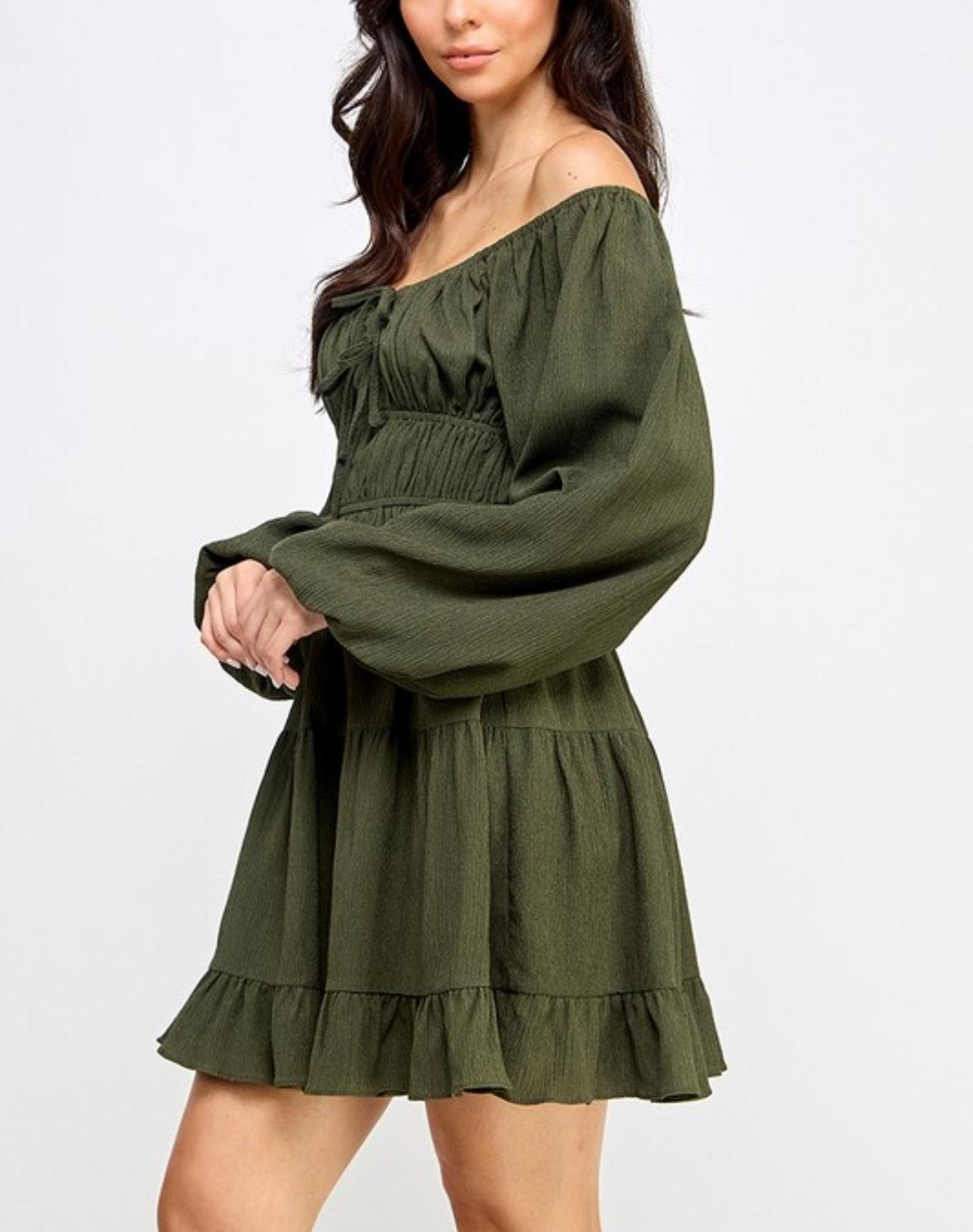 Vintage Long Sleeve Dress-Brown/Green