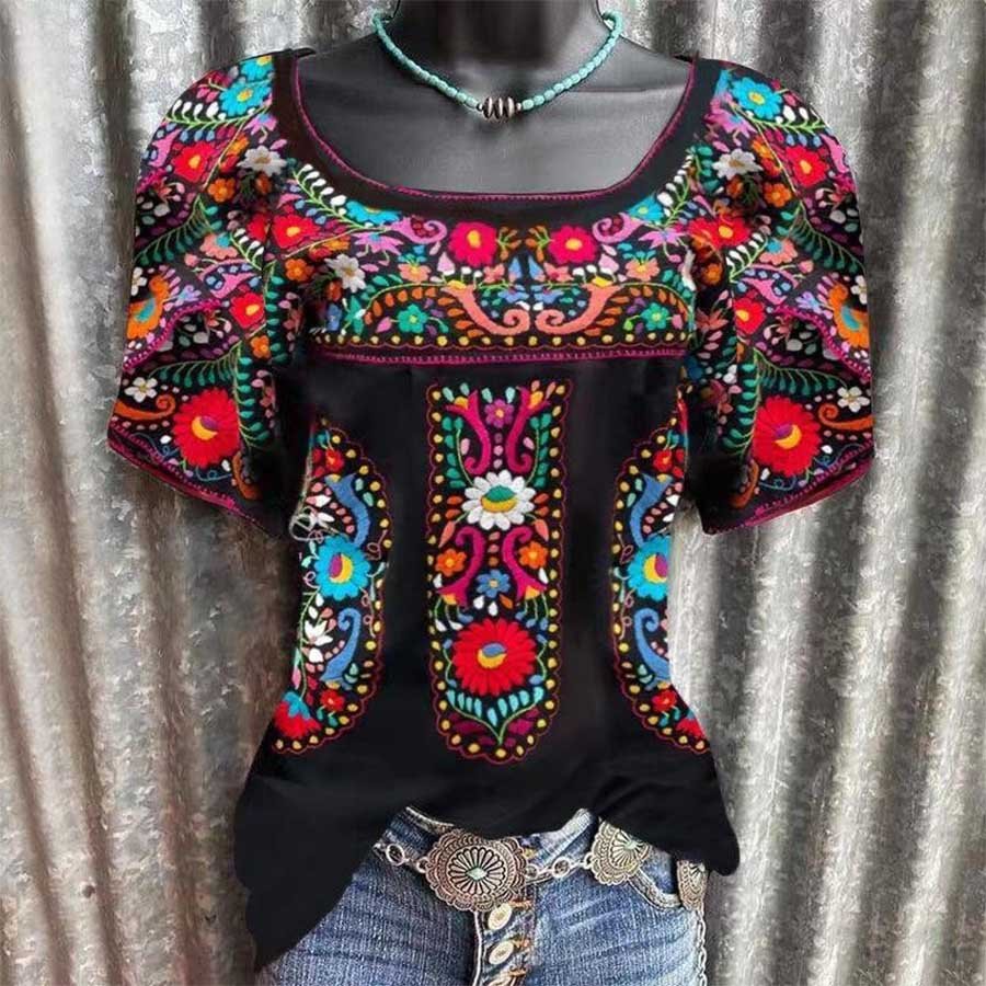 Ethnic Short Sleeve Crew Neck T-Shirt