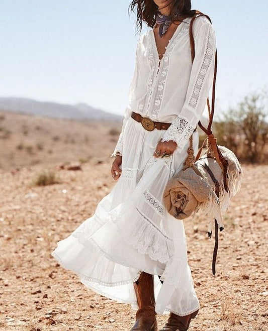 Lace Button Bohemian Dress