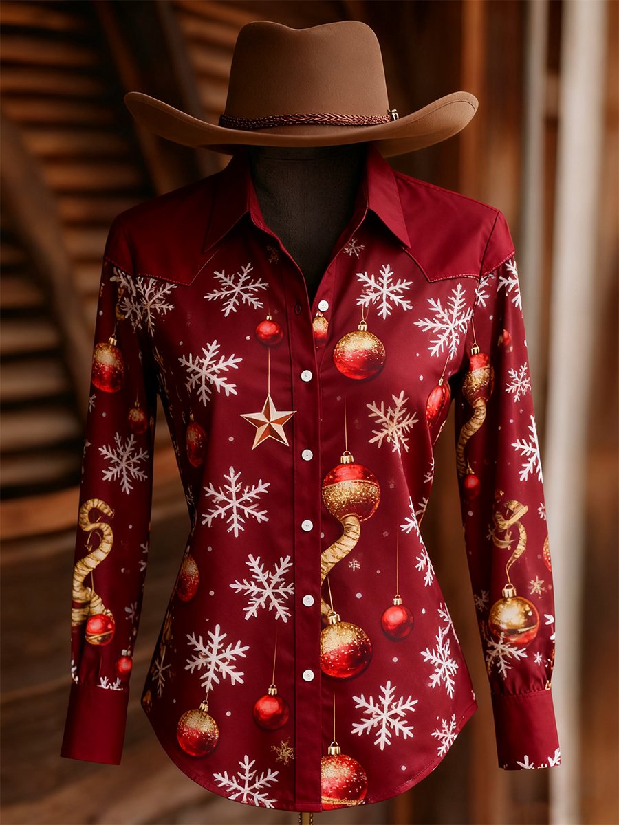 Women's Vintage Casual Western Christmas Long Sleeve Shirt