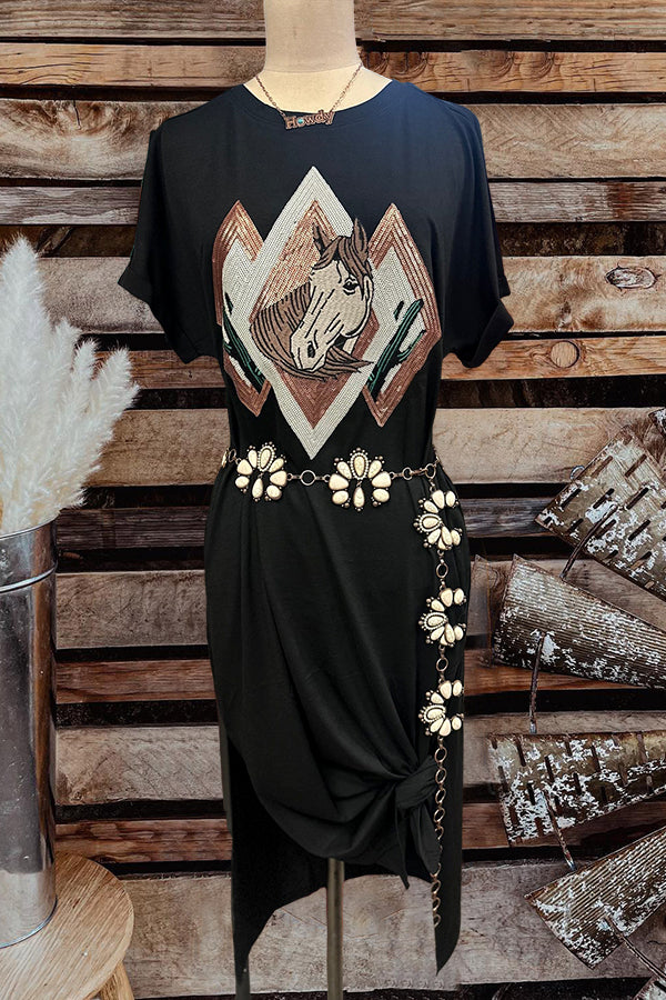 Casual Double Slit Horse T-shirt Dress