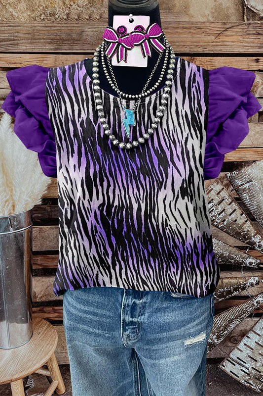 Bold Purple Tiger Stripes Prints Flying Sleeve Top