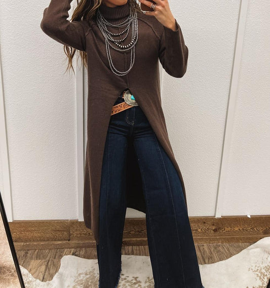 Turtle Neck Sweater With Slit