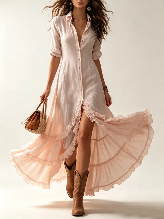 Western-style dress - Irregular front slit with tiered hem Maxi Dresses