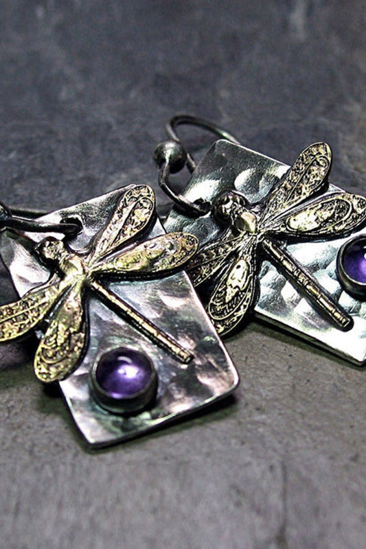 VINTAGE GEOMETRIC SQUARE DRAGONFLY DROP EARRINGS