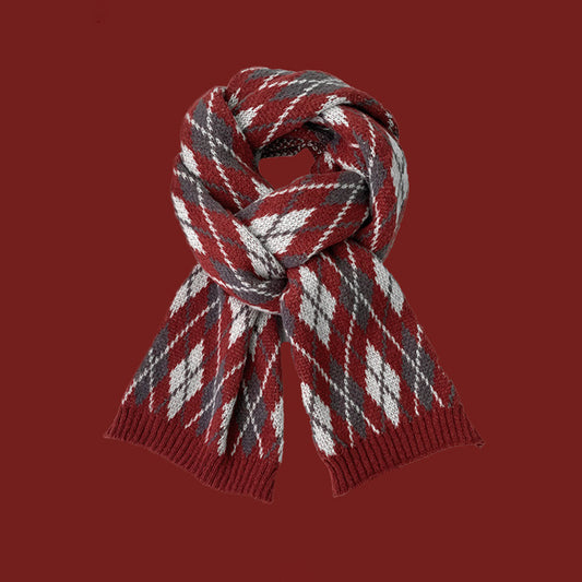 Christmas Rhombic Plaid Knit Scarf