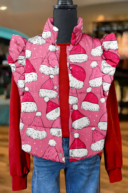 Sweet Christmas Santa Hat Print Ruffle Vest