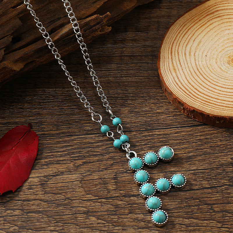 Ethnic Style Turquoise Letter Long Necklace