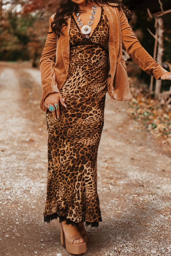 Pretty Leopard Print V Neck Dress