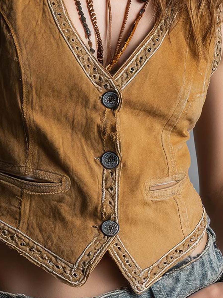 Western Bohemian Style Vintage Washed  Vest