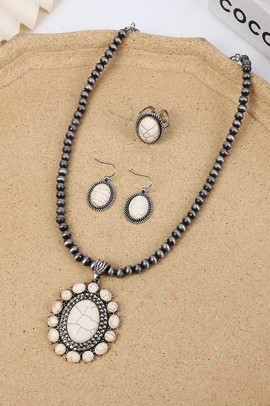 Fashion White Turquoise Necklace & Earrings & Ring Set