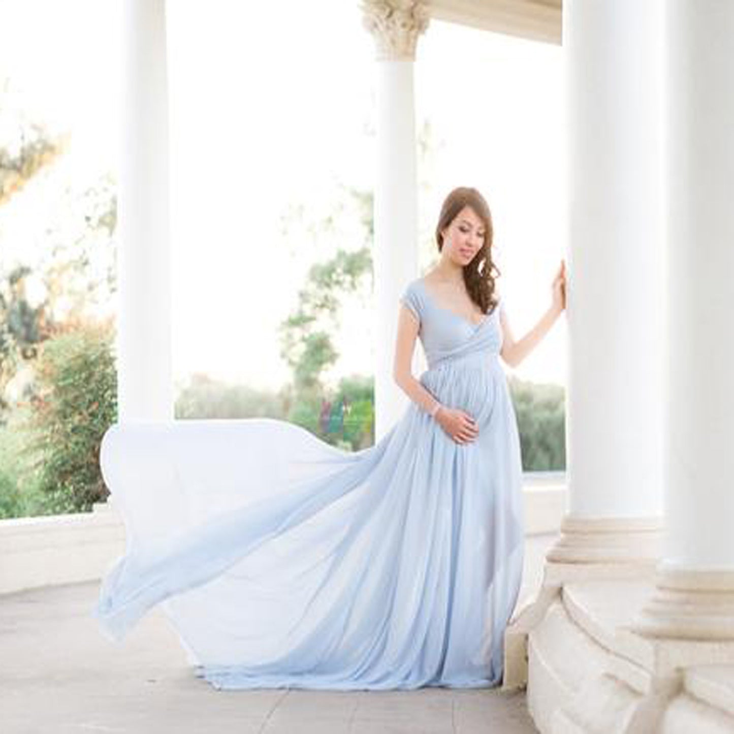 Boho Chiffon Train Maternity Photoshoot Gown