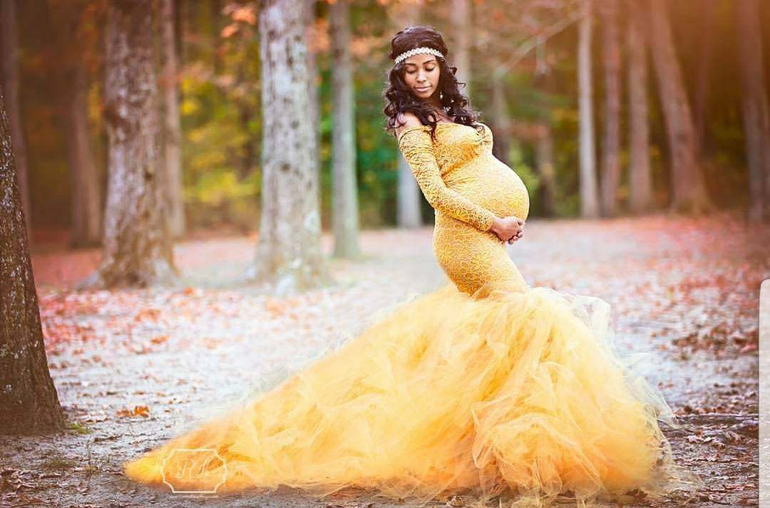 Boho Off Shoulder Lace Tulle Mermaid Train Maternity Photoshoot Gown