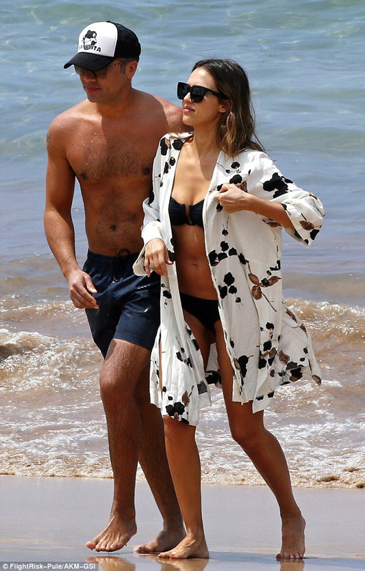Bohemian Print Loose Open Front Beach Cover Up Kimono