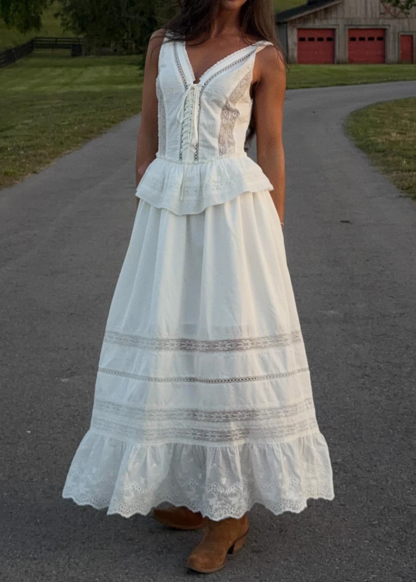 Lace Insert V-Neck Sleeveless Maxi Dress