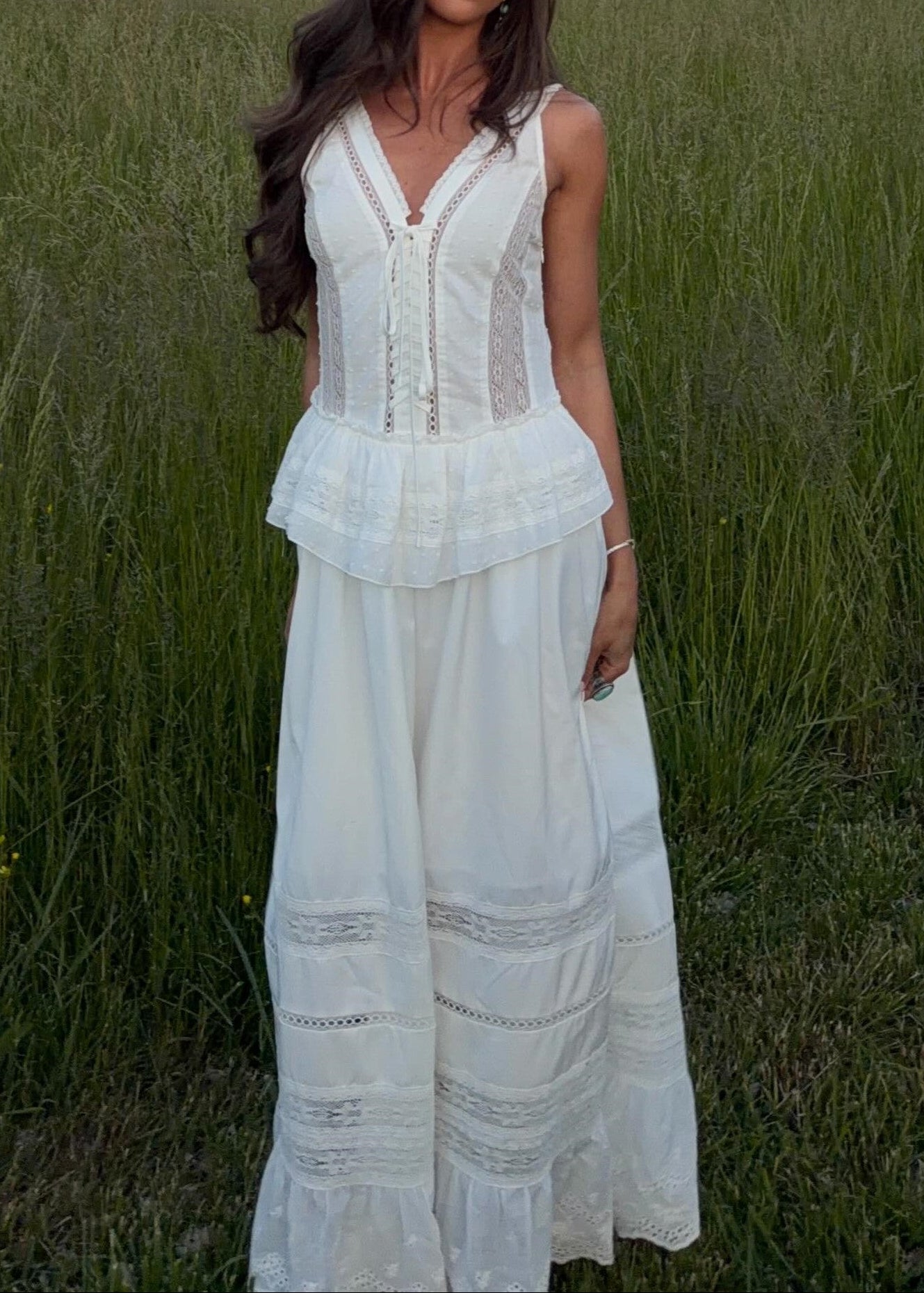 Lace Insert V-Neck Sleeveless Maxi Dress