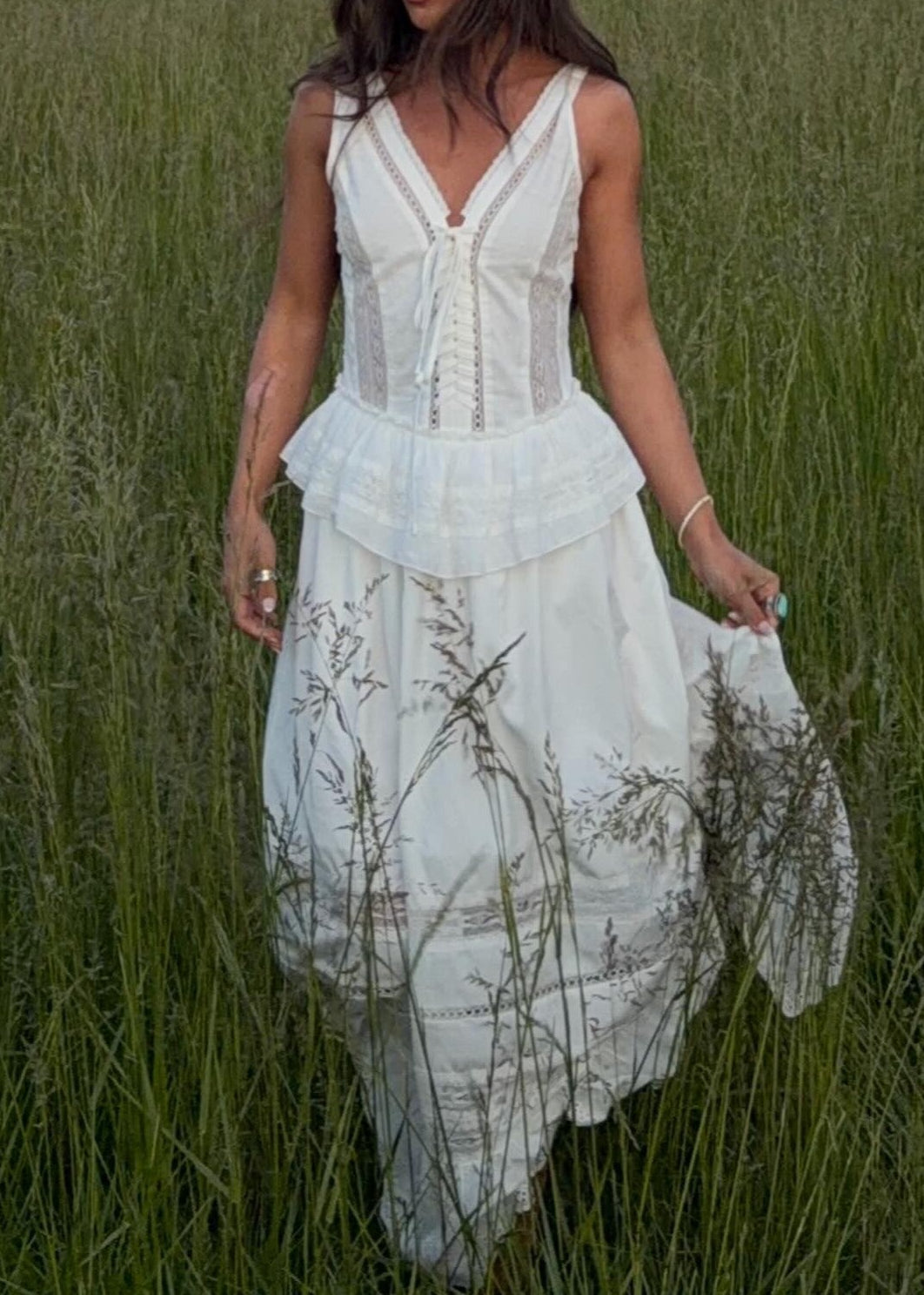 Lace Insert V-Neck Sleeveless Maxi Dress