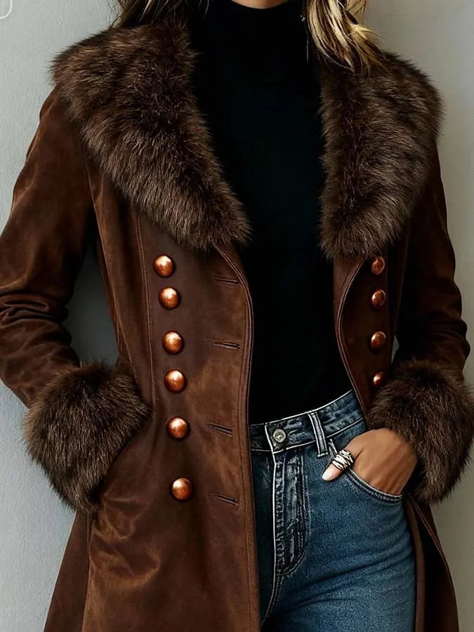Women'S Casual Retro Fur Collar Coat