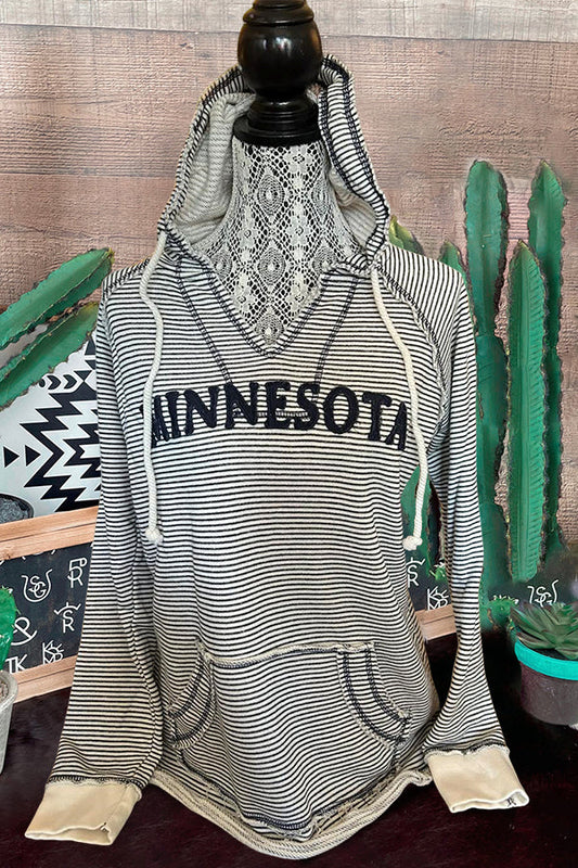 Trendy Minnesota Stripe Hooded Long Sleeve Sweatshirt