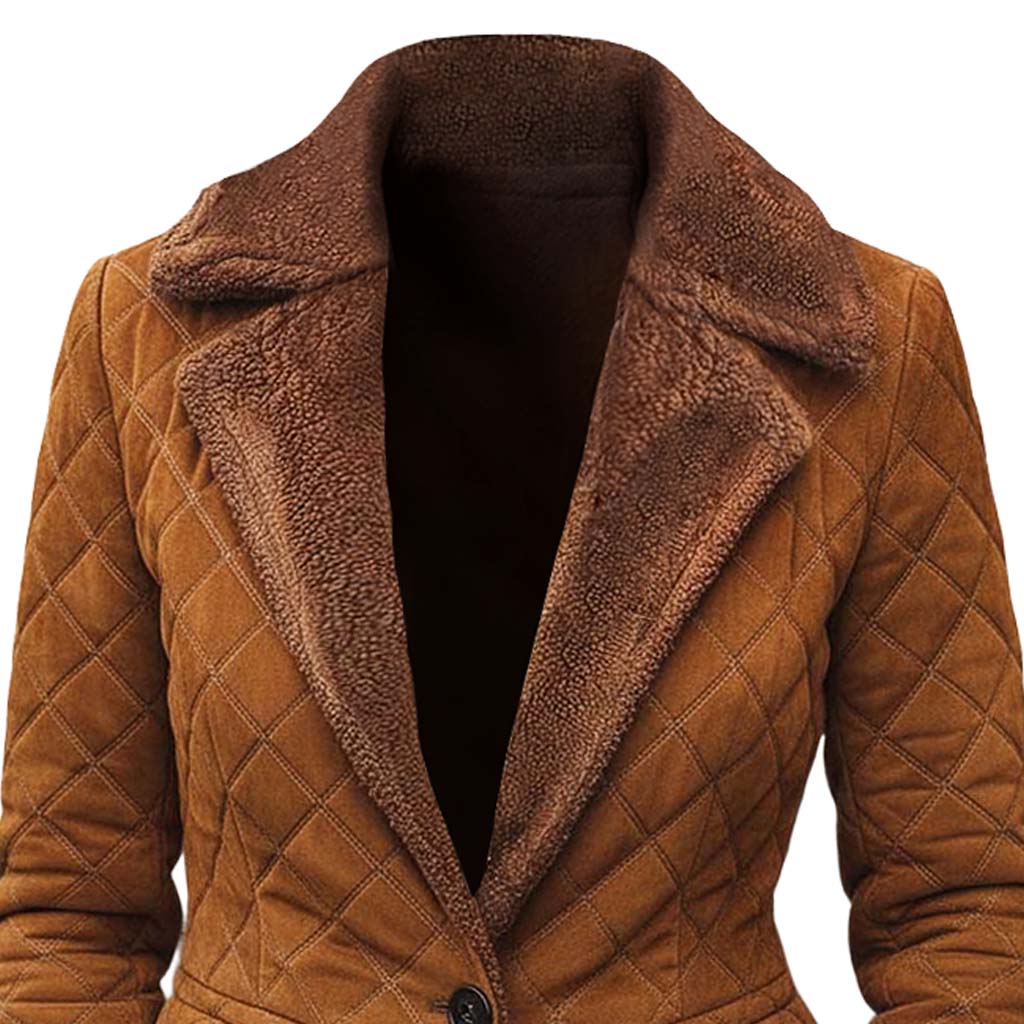 Women's Vintage Brown Quilted Suede Western Cowgirl Fleece Jacket