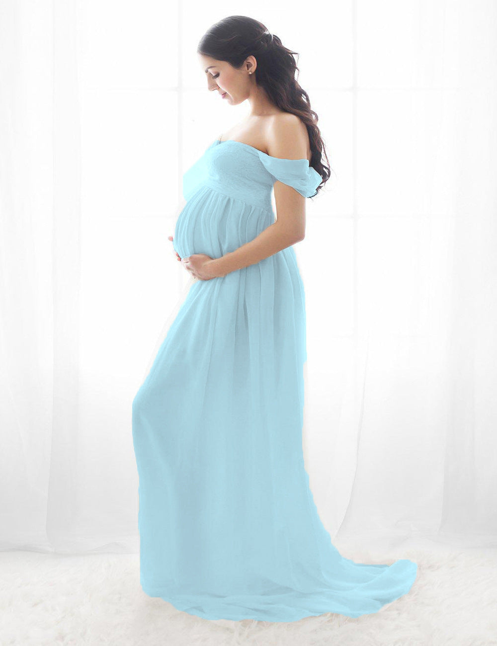 Maternity Photo Shoot Off Shoulder Chiffon Trailing Maxi Dress