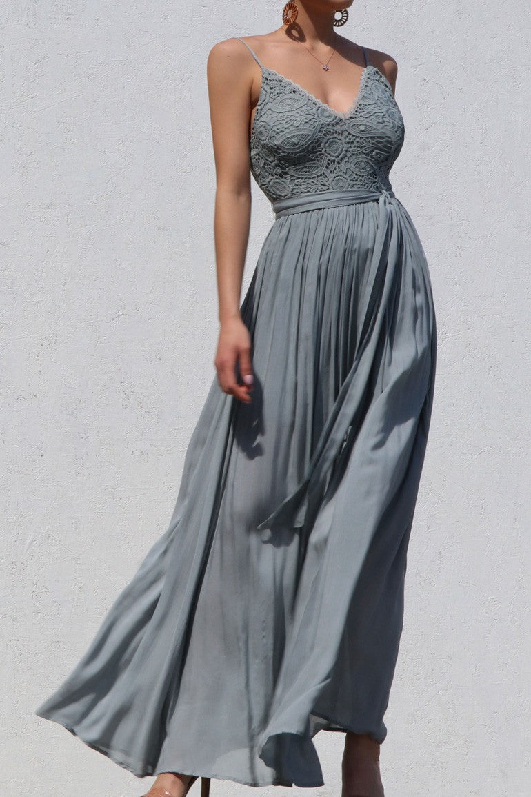 Swept Away Crotchet Lace Maxi Dress (Sage)