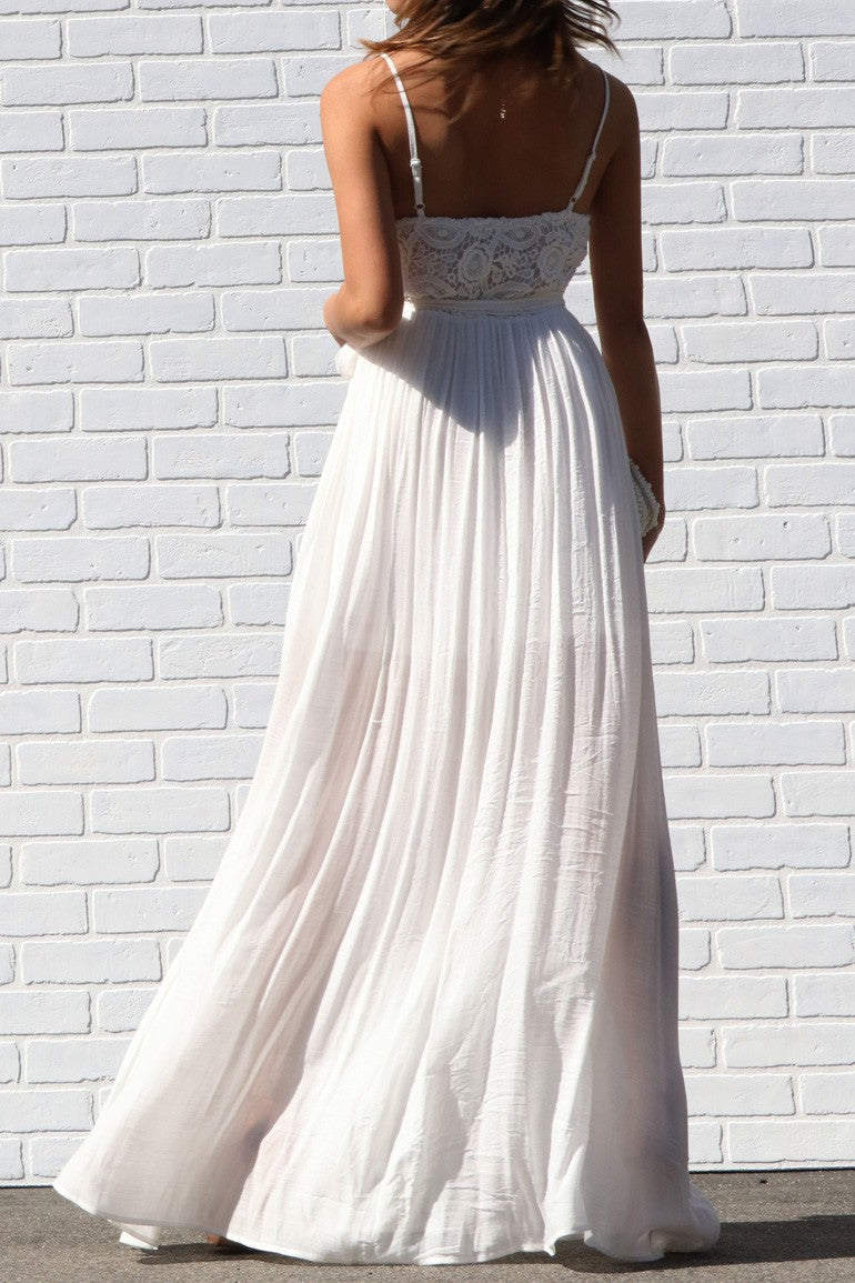 Swept Away Crotchet Lace Maxi Dress (White)