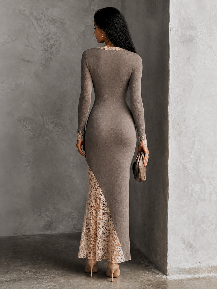 Women's Lace Panel Elegant Knit Maxi Dress