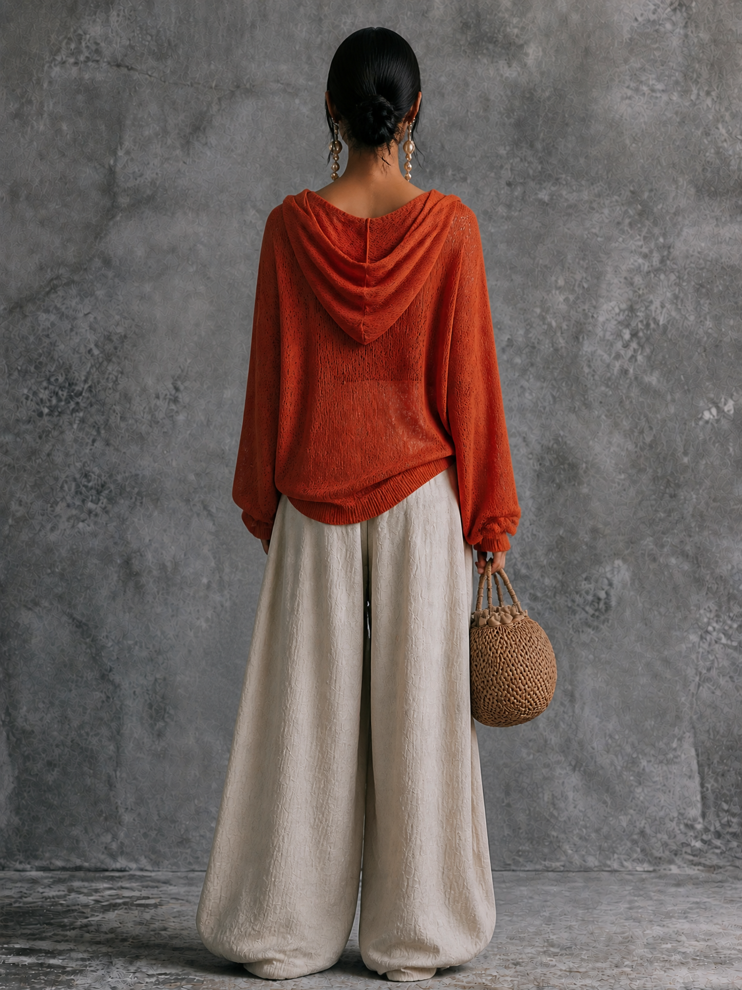 Women's Hooded Casual Knit V-Neck Top