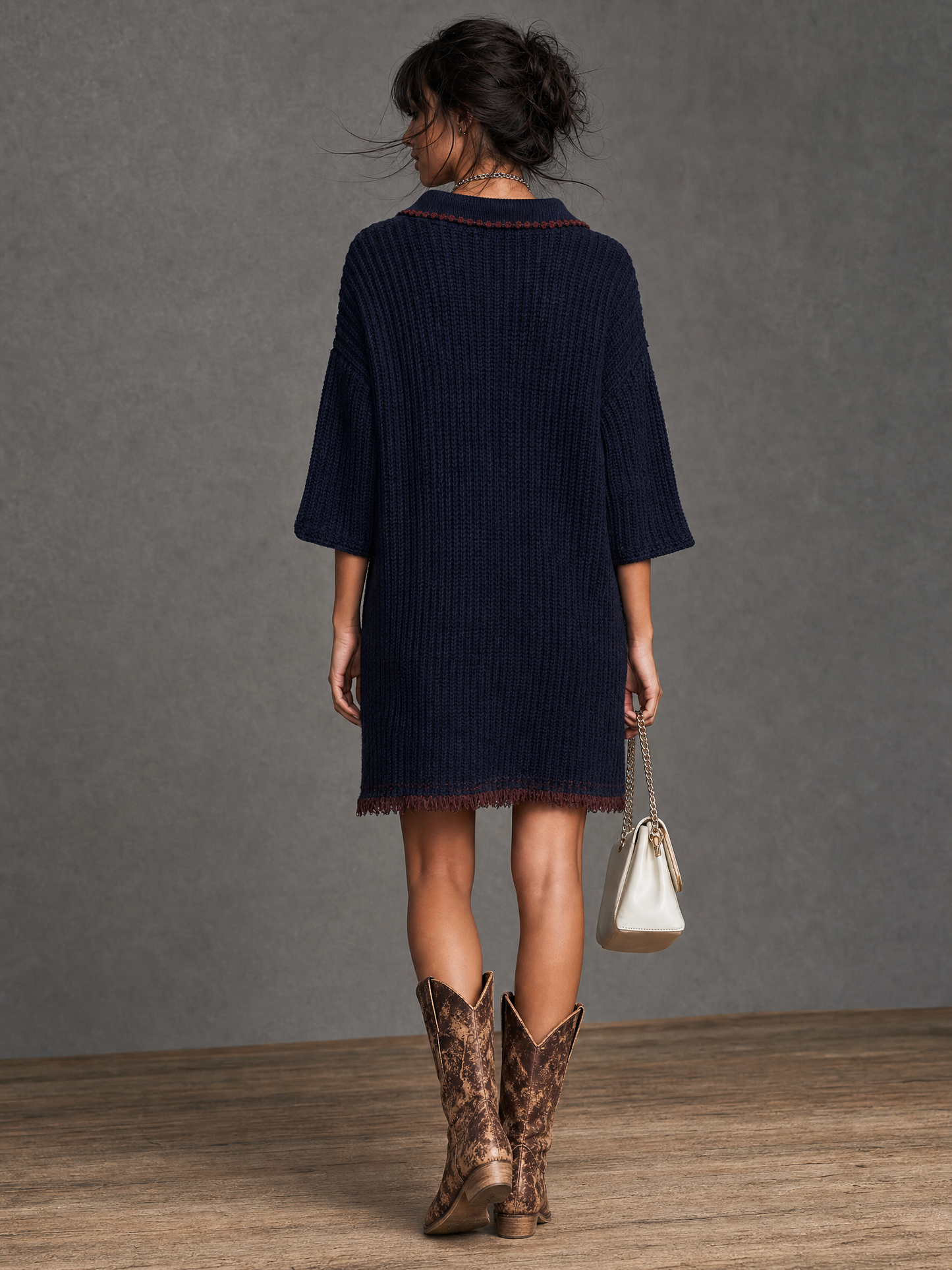 Women's Retro Star Jacquard Knit Mini Dress
