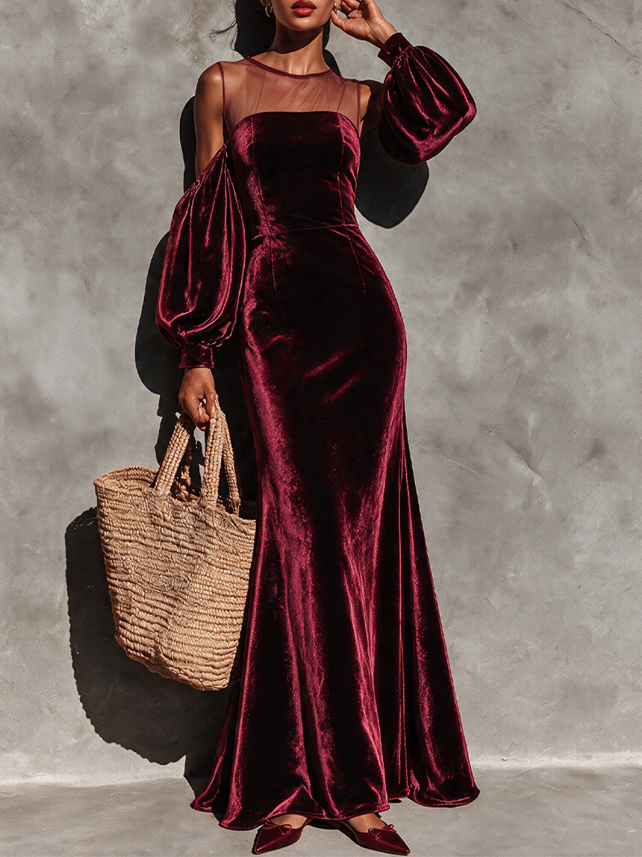 Women's Burgundy Velvet Gown For Formal Events