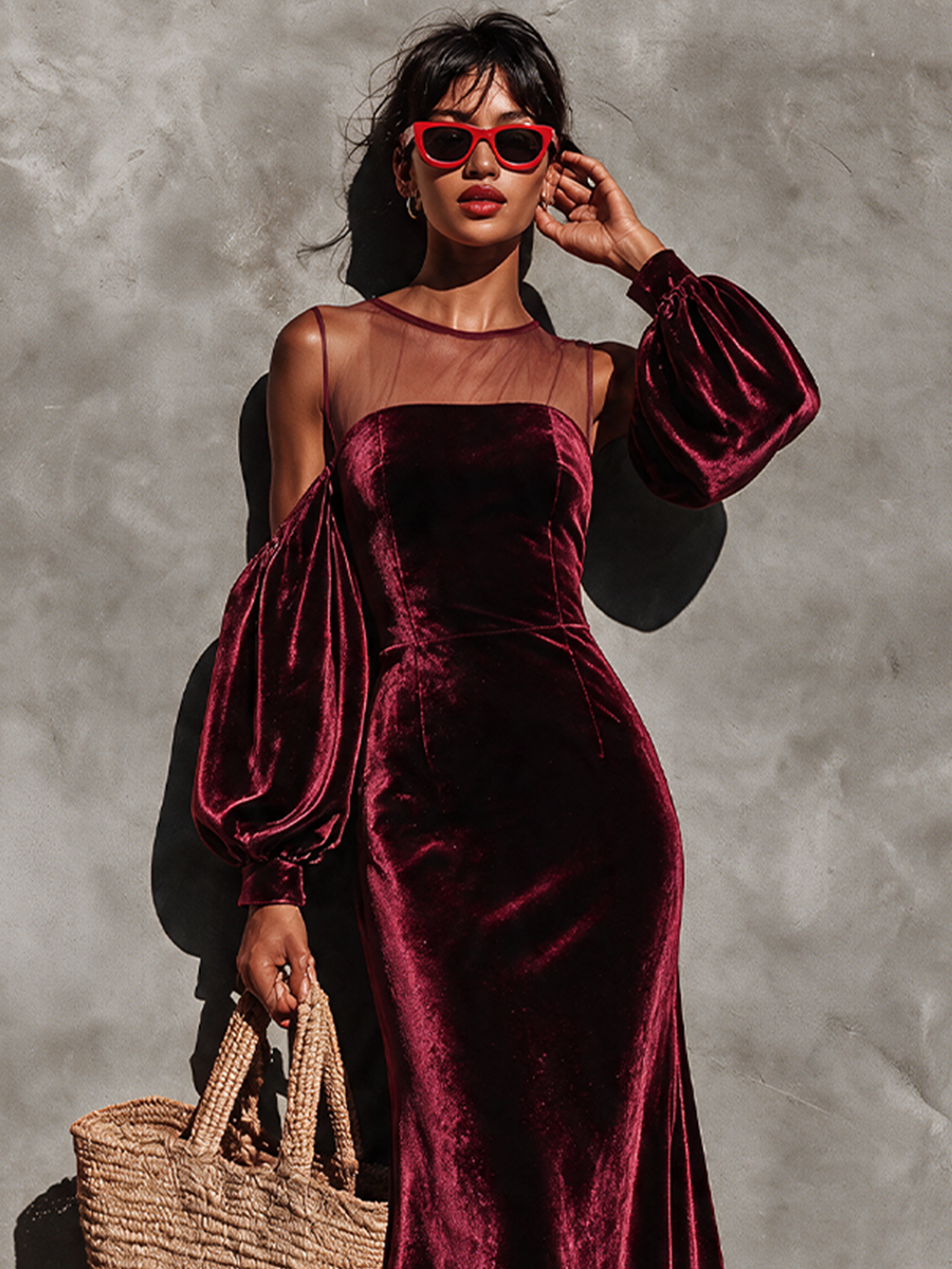Women's Burgundy Velvet Gown For Formal Events