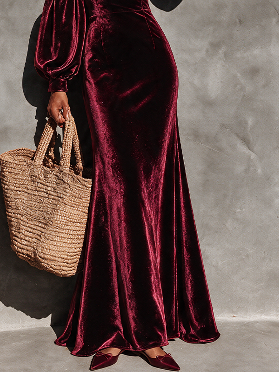 Women's Burgundy Velvet Gown For Formal Events