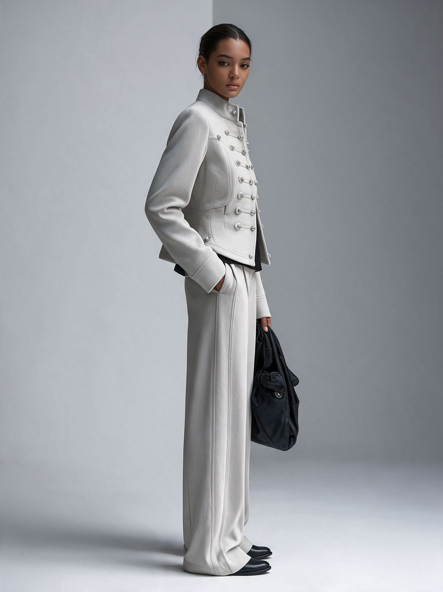 Women's Military‑Inspired Stand‑Collar Cropped Jacket
