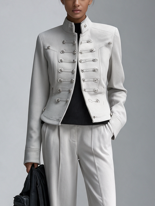 Women's Military‑Inspired Stand‑Collar Cropped Jacket