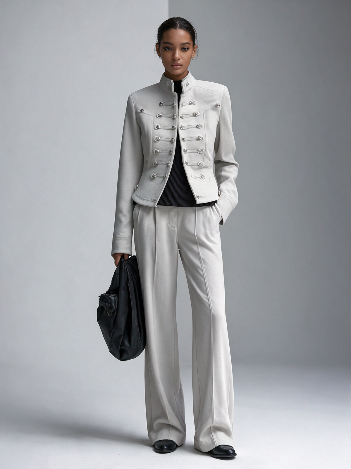 Women's Military‑Inspired Stand‑Collar Cropped Jacket