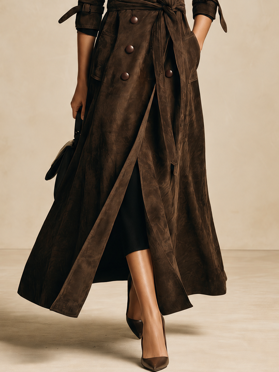 Women's Long Double-Breasted Belted Trench Coat