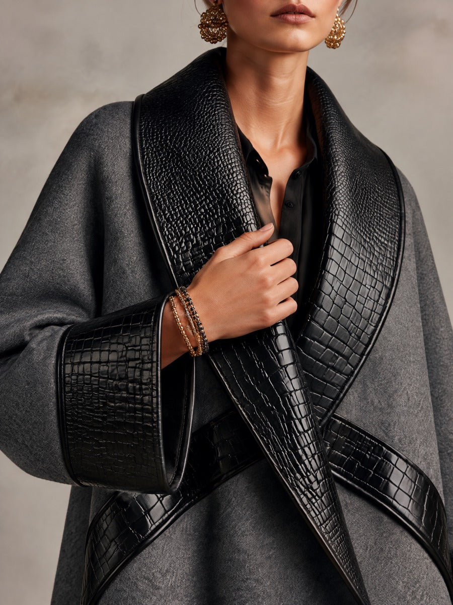 Women's Sophisticated Wool-Blend & Faux Leather Wrap Coat