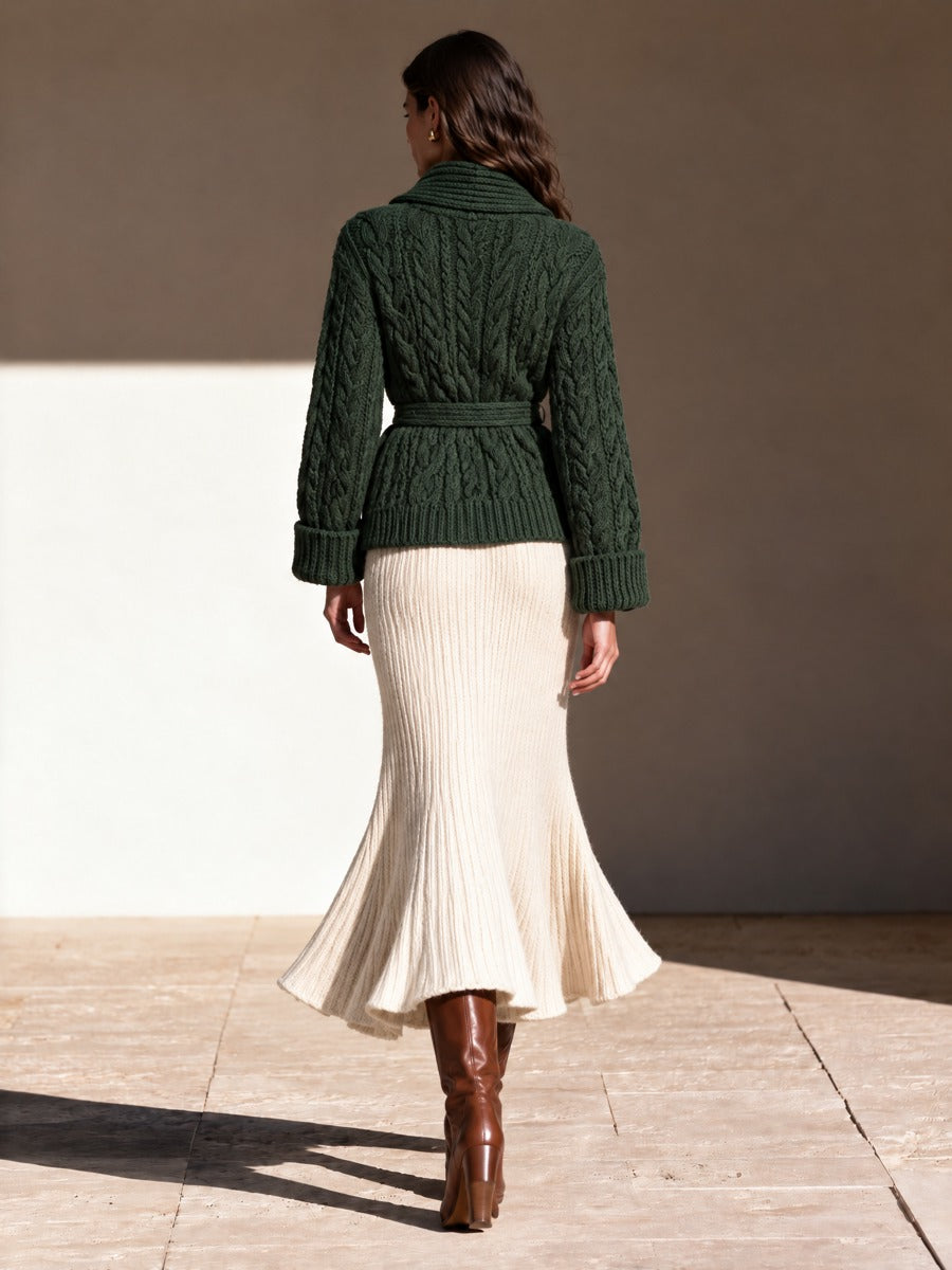 Women's Wrap Cable Knit Cardigan Green Office Wear