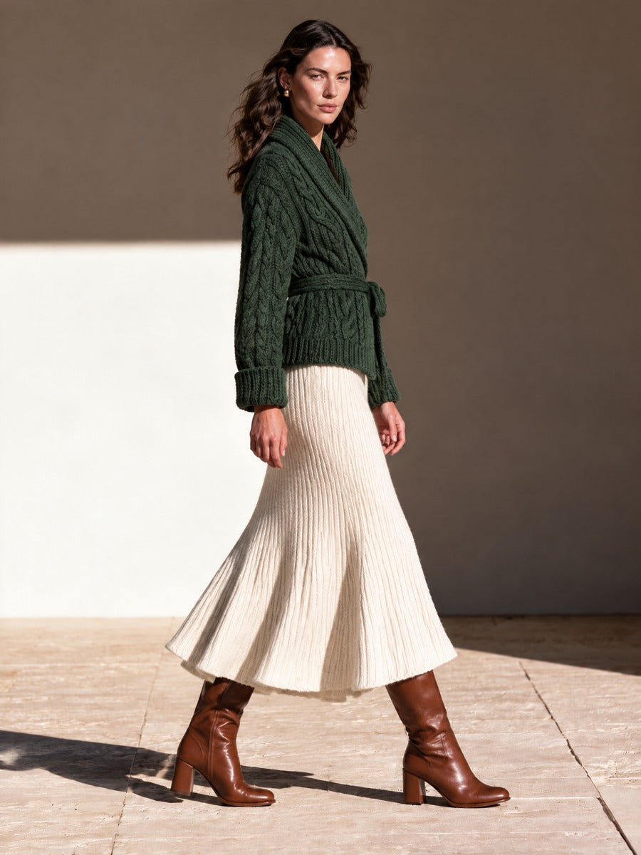 Women's Wrap Cable Knit Cardigan Green Office Wear