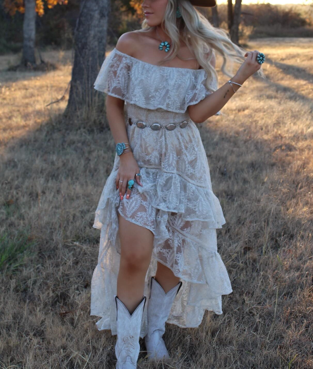 Bohemian Western One Shoulder Lace Irregular Ruffle Dress