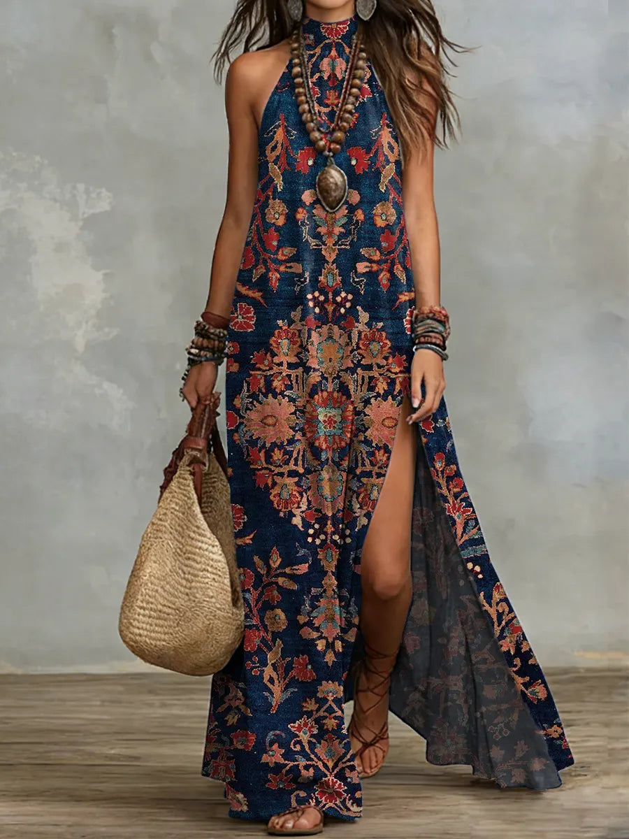 Women's Retro Ethnic Floral Pattern Art Print Casual Stylish Dress