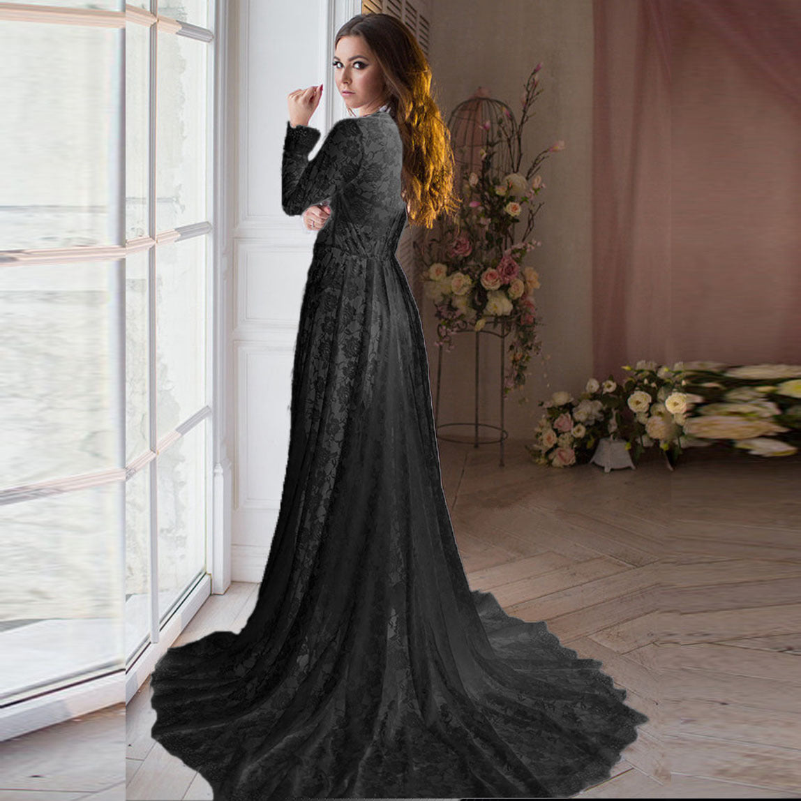 Maternity Photo Shoot Lace Sheer Open Front Maxi Robe
