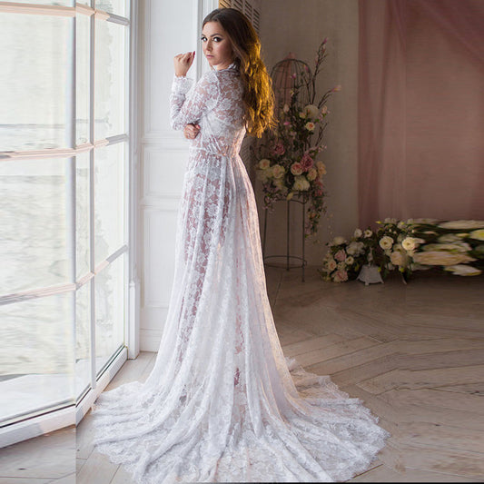 Maternity Photo Shoot Lace Sheer Open Front Maxi Robe