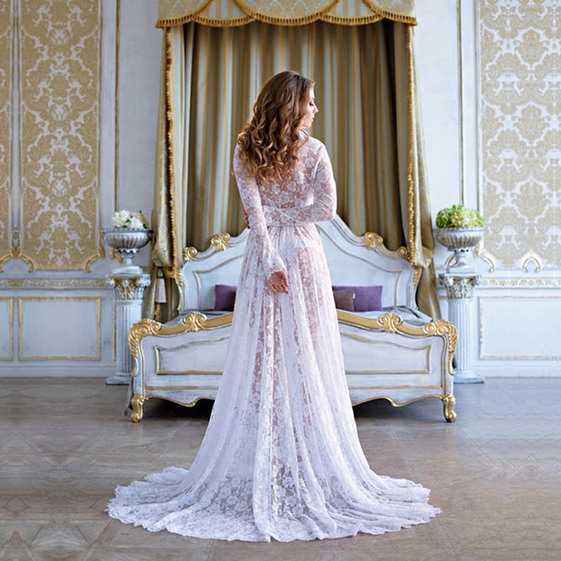 Maternity Photo Shoot Lace Sheer Open Front Maxi Robe